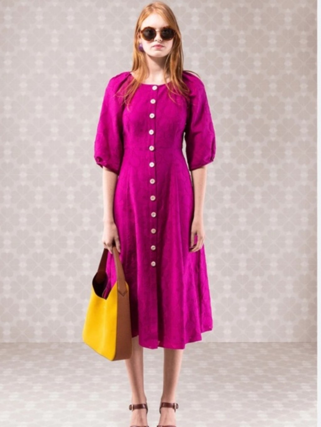 Kate Spade Floral Magenta Jacquared Maxi Dress With Pockets